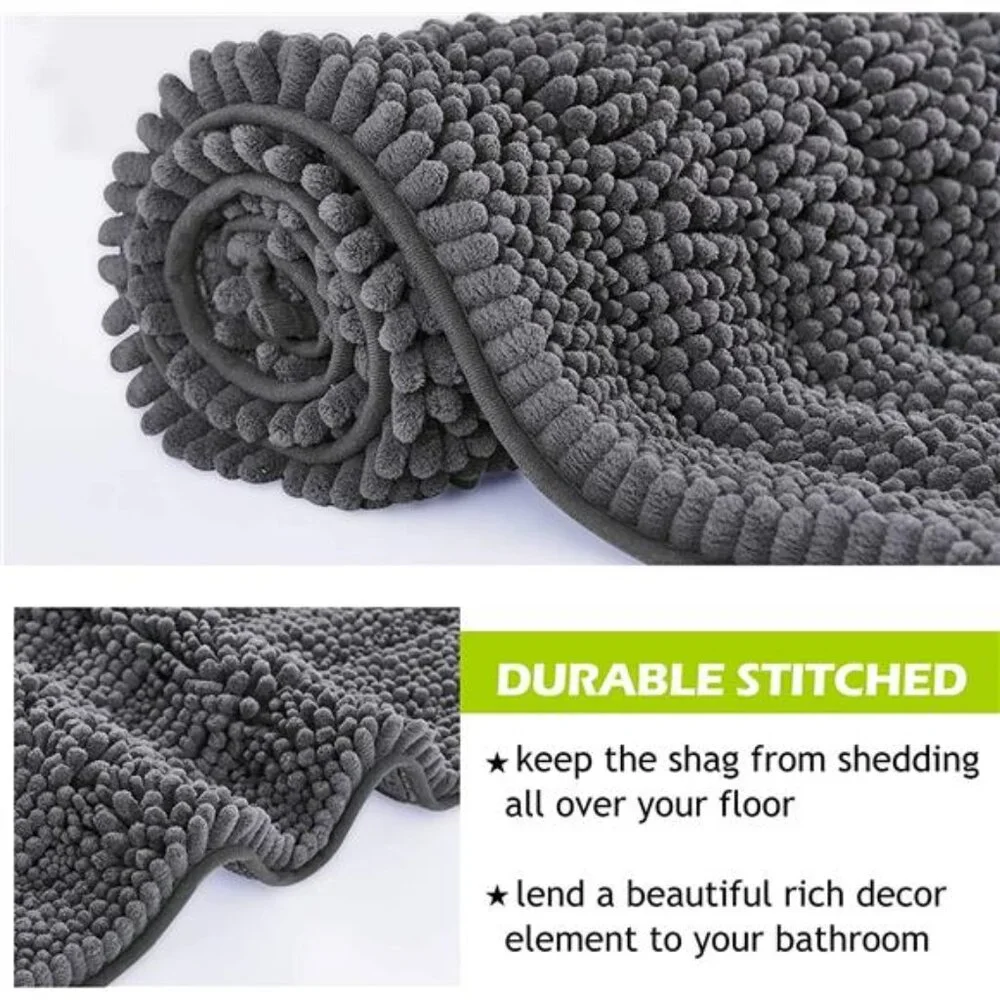 Large Grey Bath Rug 60x24 Non Slip Absorbent Soft Microfiber Bathroom Mat